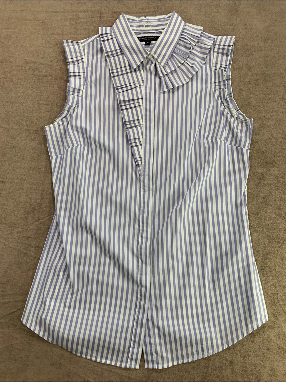 Banana Republic Riley Sleeveless Architectural Pleated Shirt Blue White Stripe